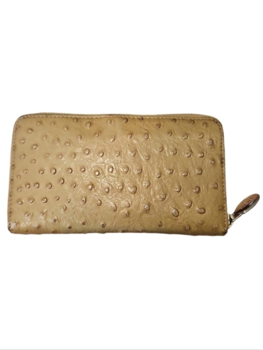 FURLA | Tan Ostrich Embossed Leather Zip Around Wallet